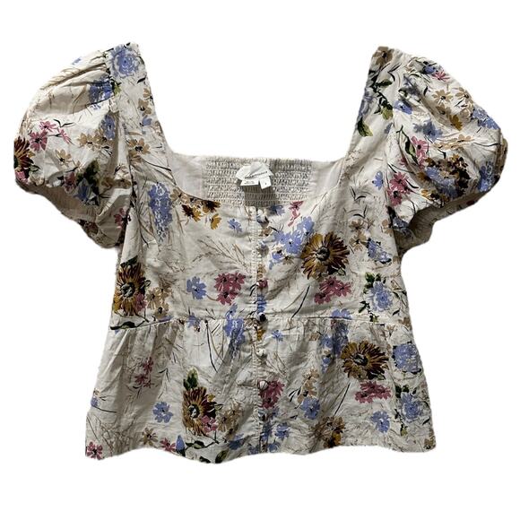 Anthropologie Floral Puff Sleeve Blouse - Cream and Multicolor - Picture 6 of 9